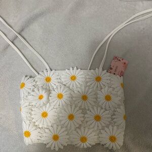 SHEIN White and Yellow Daisy Crop Top